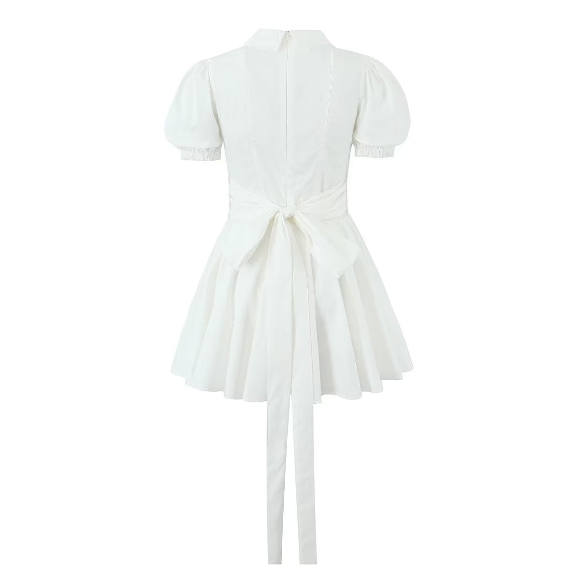 SADAKO WHITE MINI DRESS with COLLAR and BOW