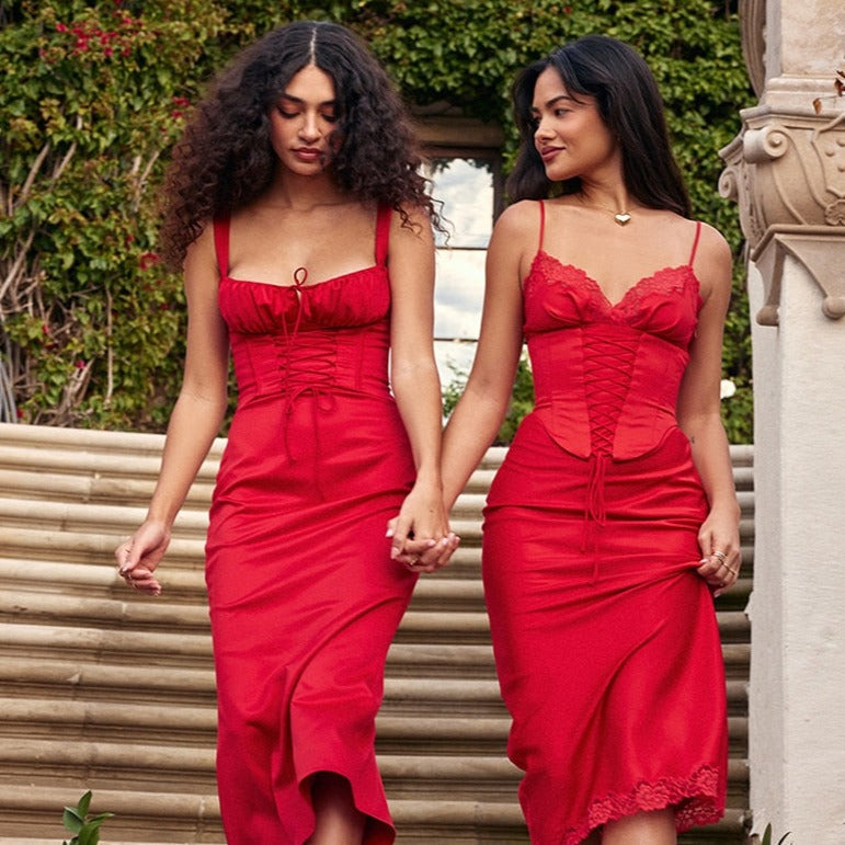 DYNA CORSET STRAPS LACE UP MIDI DRESS