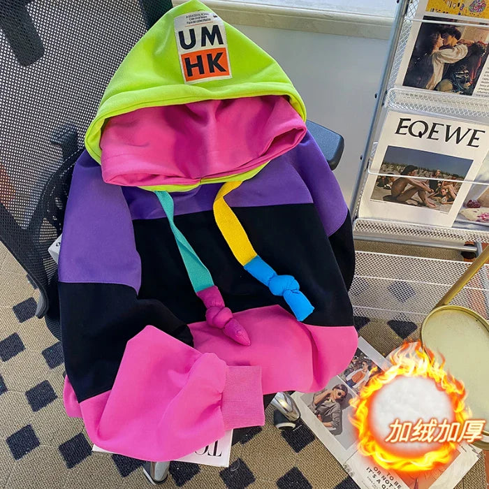 Oversize Contrast Fleece Hoodie for Women