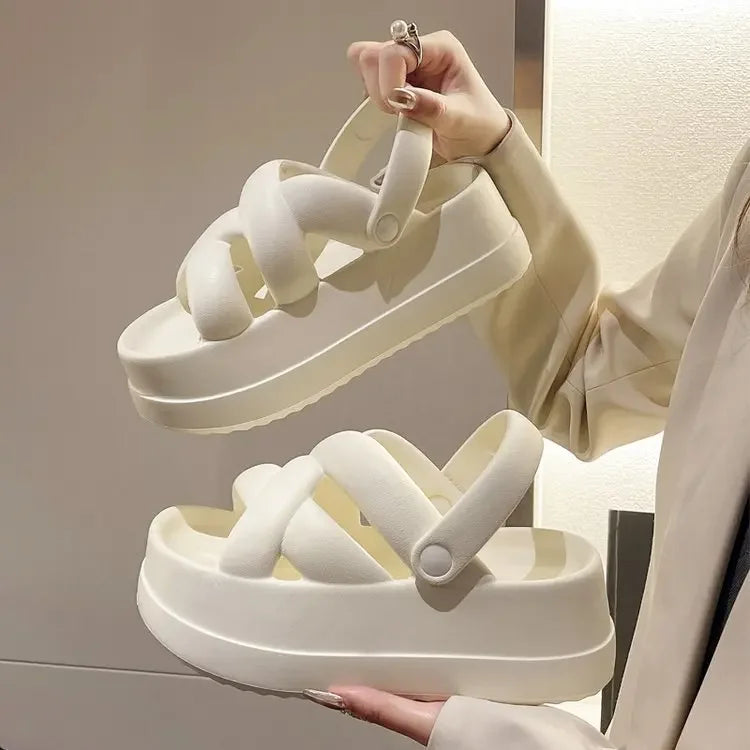 Slide Sandals: Heightened with Crossover for Women