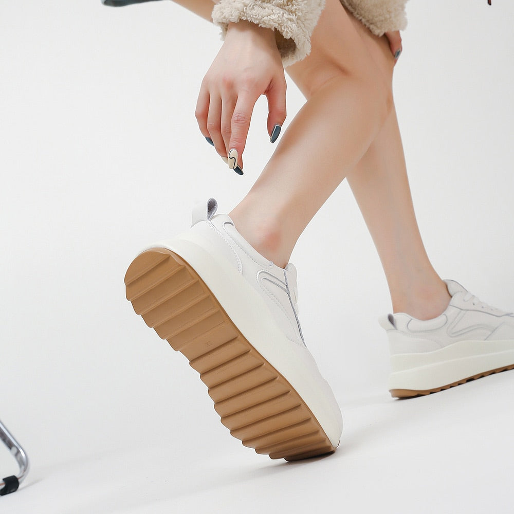 White Leather Platform Sneakers: Women's Stylish Footwear