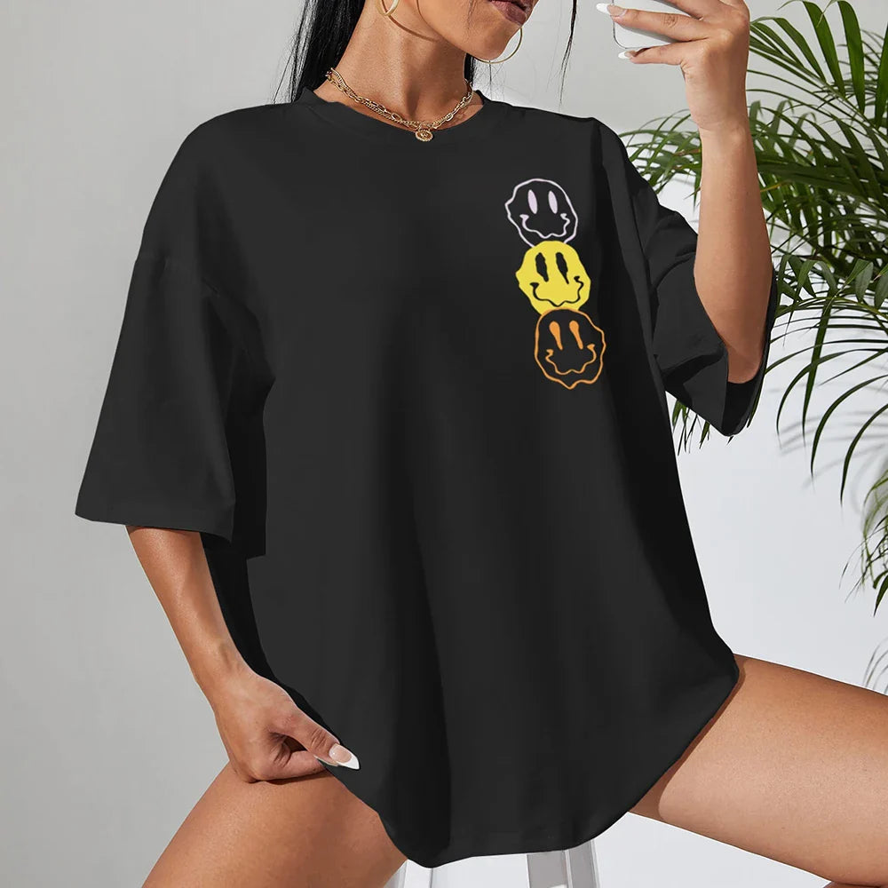 Oversized Graphic T Shirt - Unhappy Face Cotton Tee