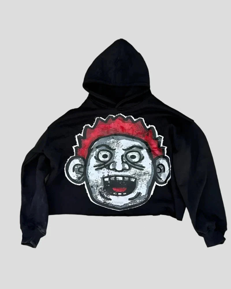 Big Head Cartoon Print - Pullover Hoodie