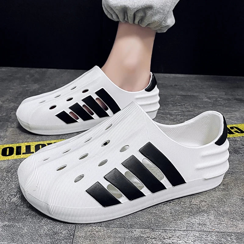 Black and White Slip on Sandals for Men
