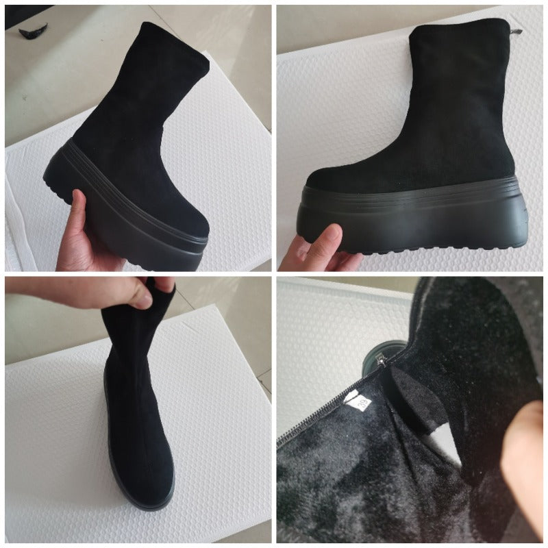 8cm Suede Platform Boots for Women