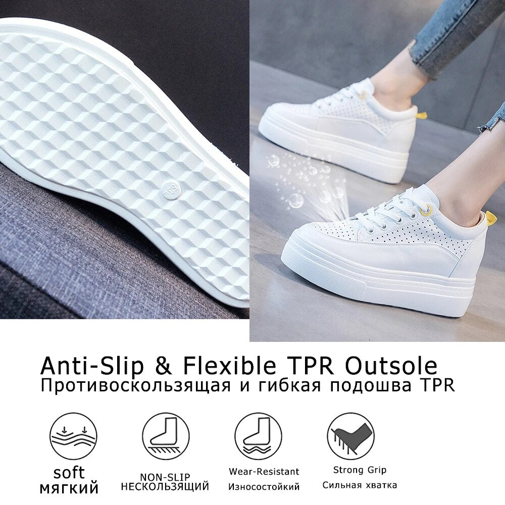 8cm Genuine Leather Women's Platform Sneakers