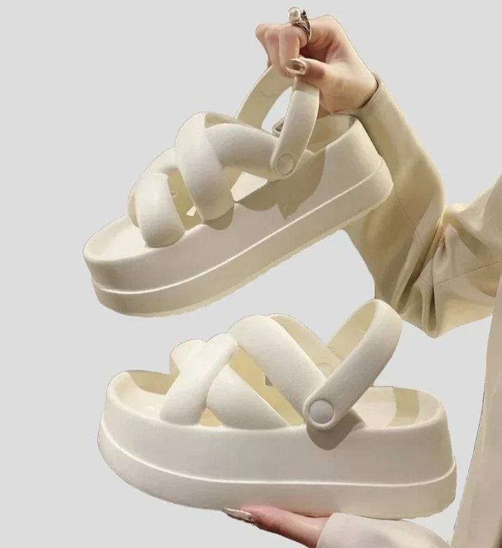 Slide Sandals: Heightened with Crossover for Women