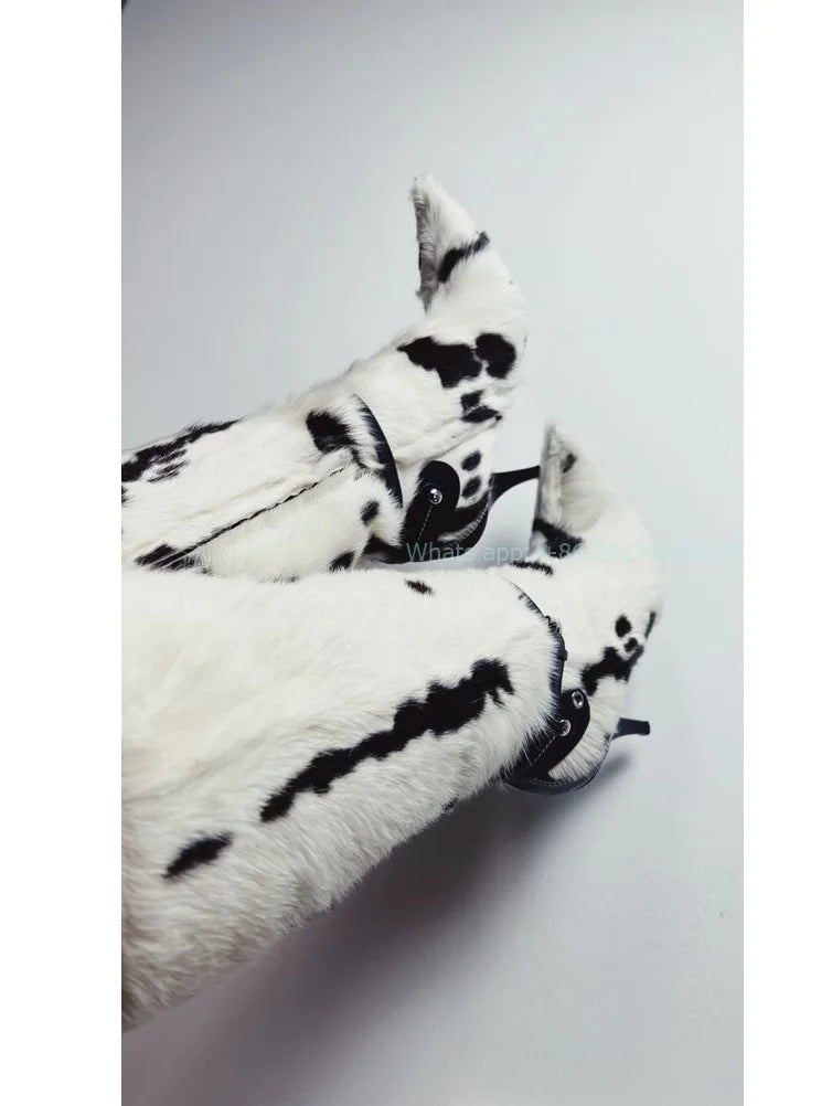 Cow Print Fur Boots