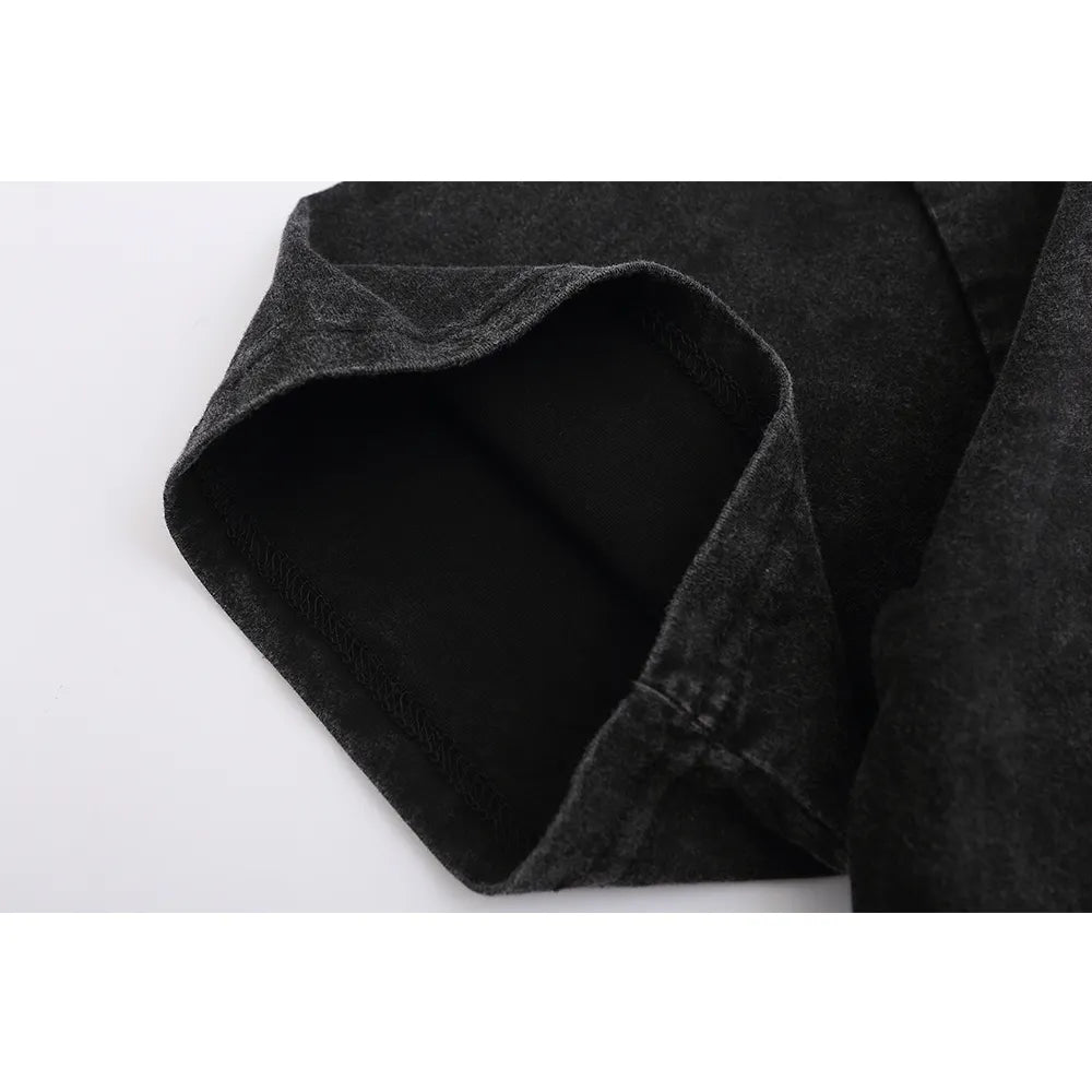 Washed Black T shirt - Off-Shoulder Cotton