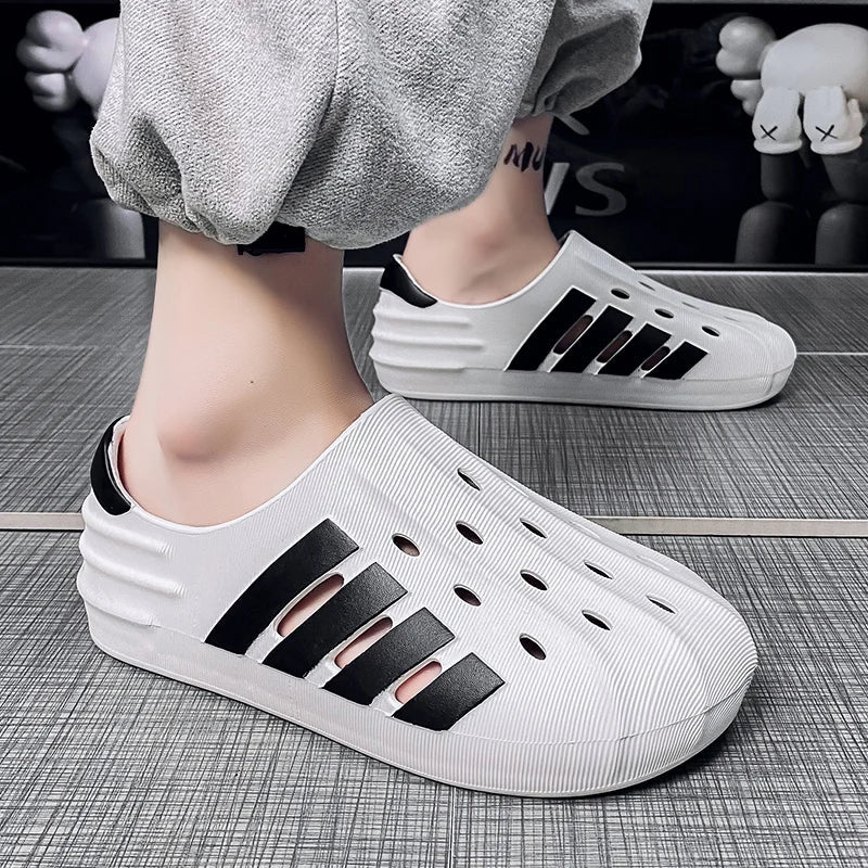 Black and White Slip on Sandals for Men