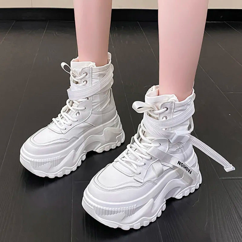 Motorcycle Lace-Up Platform Ankle Boots