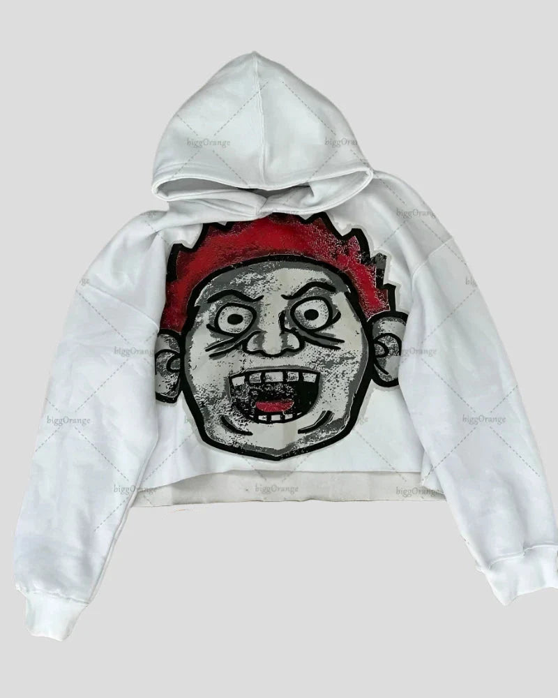 Big Head Cartoon Print - Pullover Hoodie