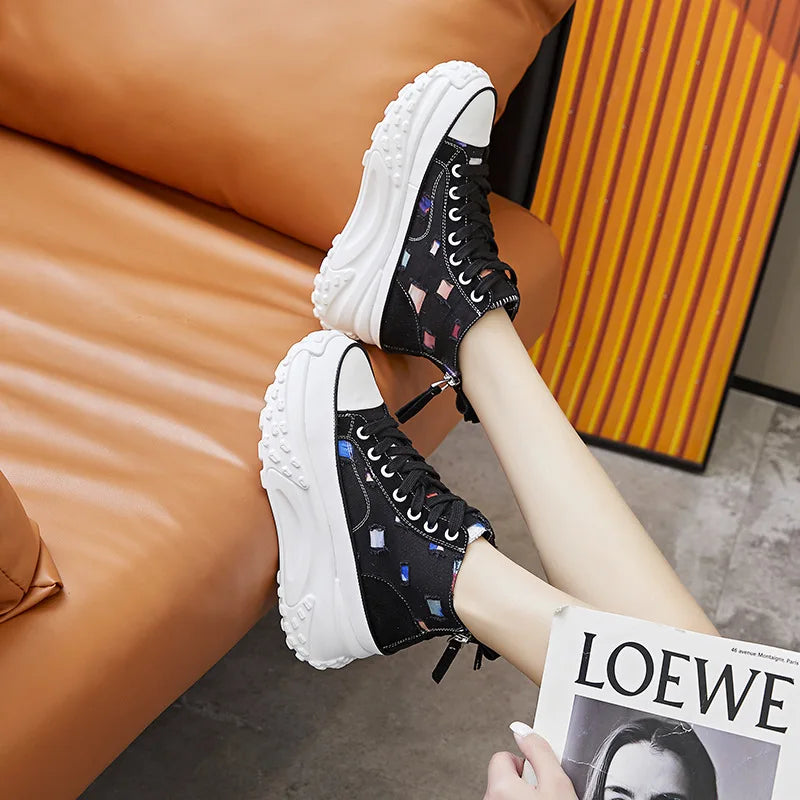 8cm Genuine Leather Chunky Platform Sneakers for Women