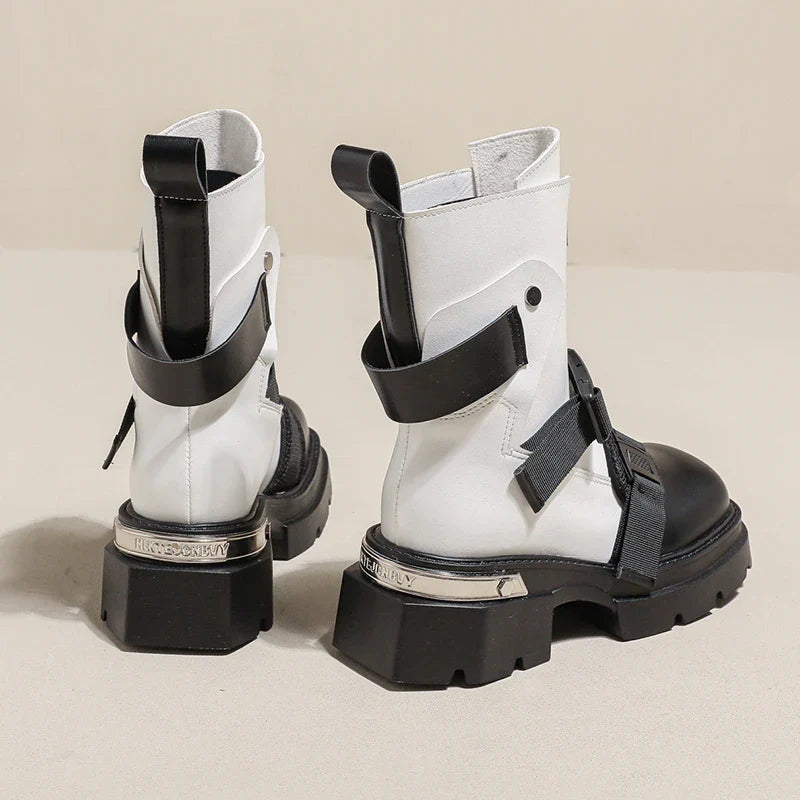 Chunky Platform Ankle Boots Trendy Belt Buckle Accent