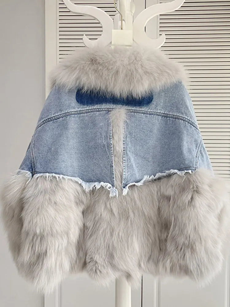 Detachable Fur Denim Jacket for Women