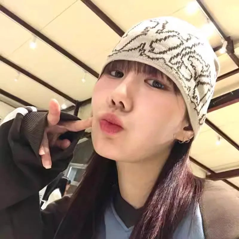 Letter Knit Beanie: Y2K Streetwear - Korean Fashion