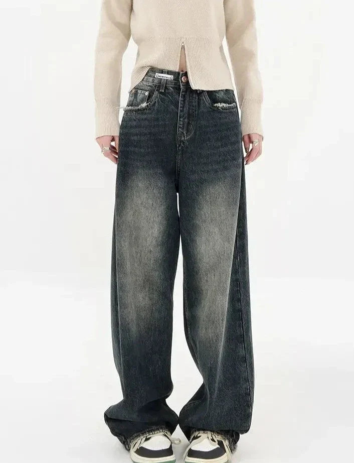 High Waist Wide Leg Denim Trousers for Women