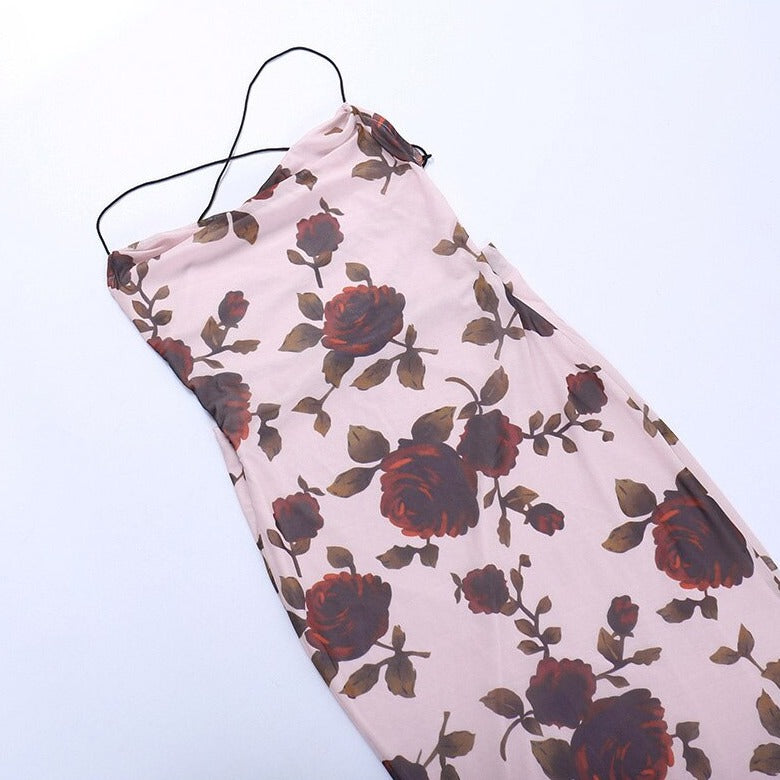 JAMI ROSE PRINT BACKLESS LACE UP MAXI DRESS