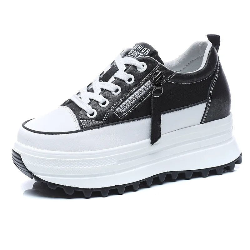7cm Genuine Leather Women's Platform Wedge Sneakers