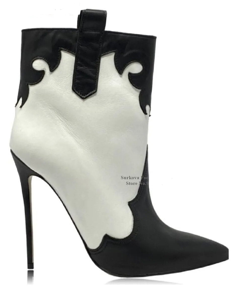 Suede Patchwork Matte Pointed Toe Booties