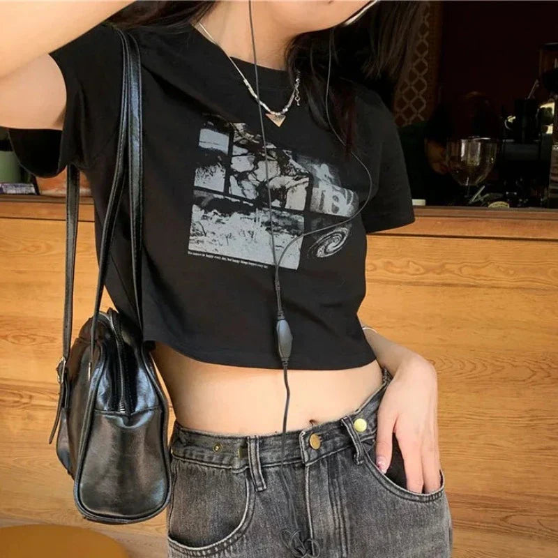 Graphic Cotton Crop Tops for Women