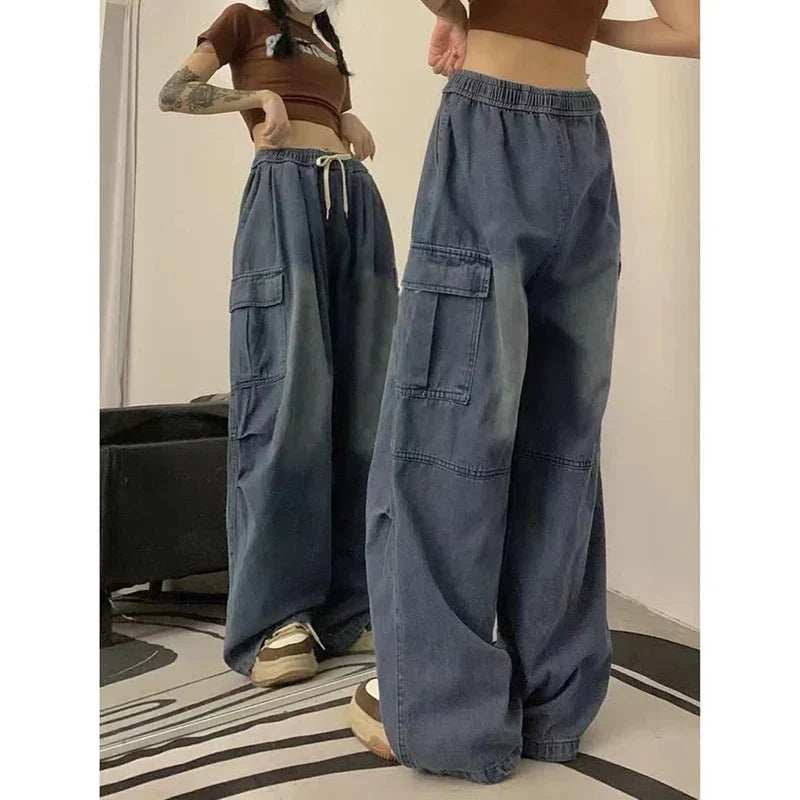 2000 Y2K: Baggy Cargo Wide Leg Pants - Grunge Streetwear for Women