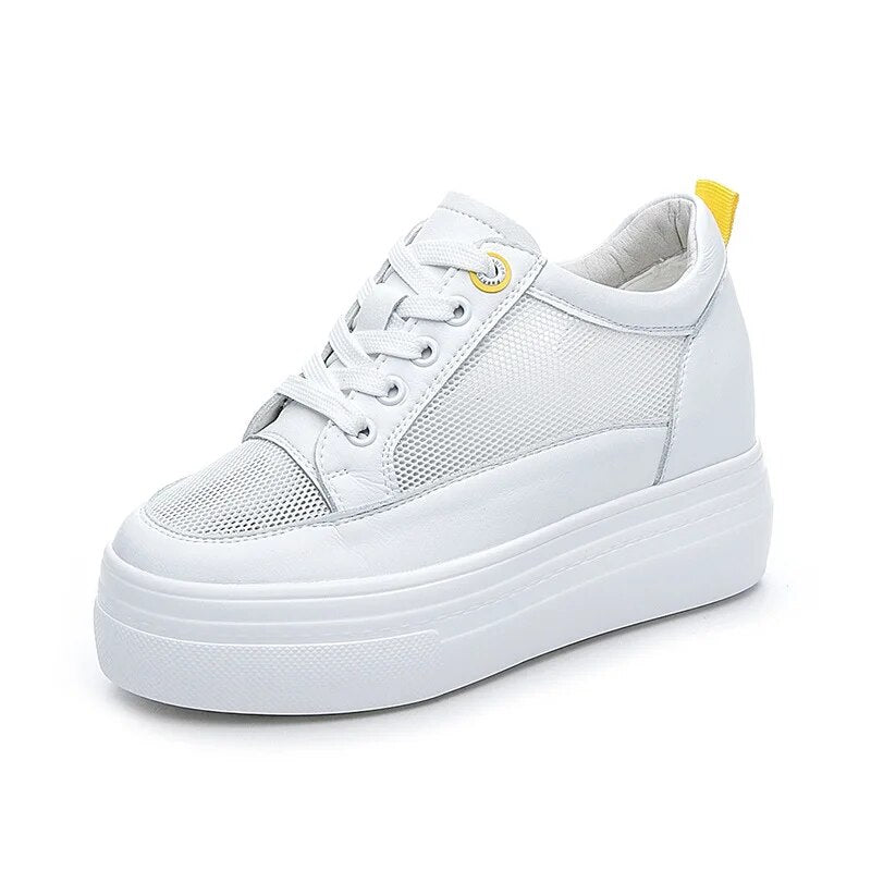 8cm Genuine Leather Women's Platform Sneakers