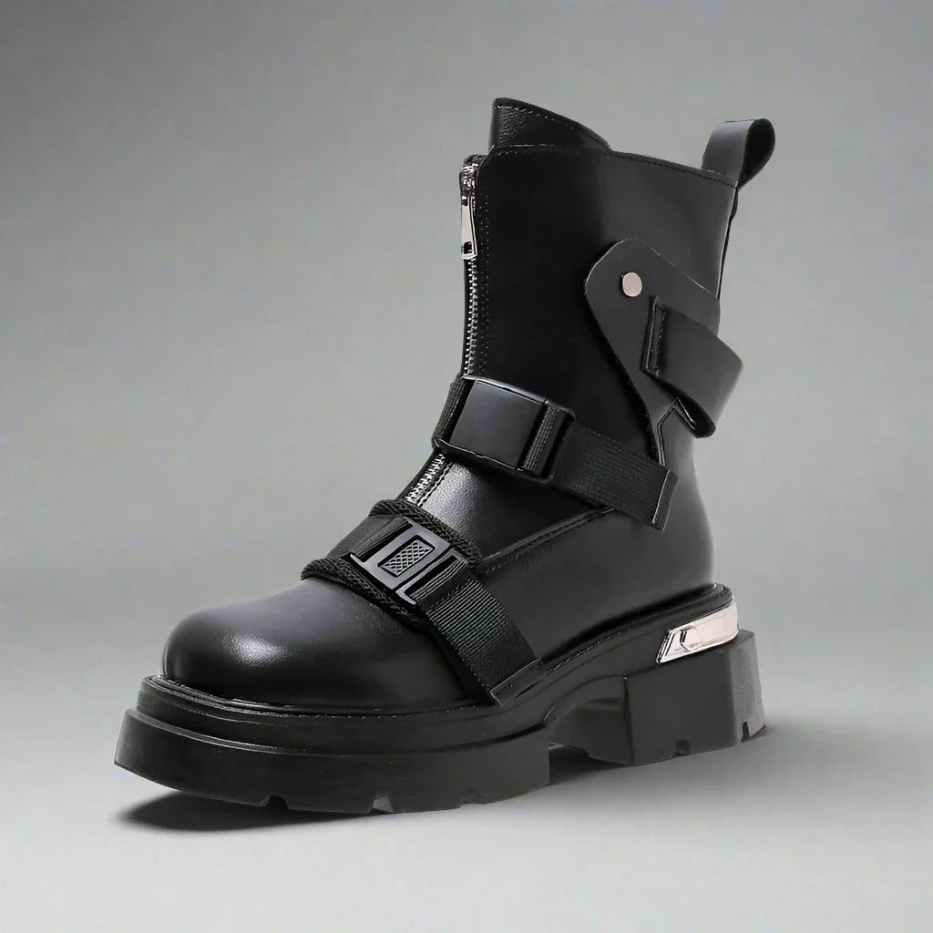 Chunky Platform Ankle Boots Trendy Belt Buckle Accent