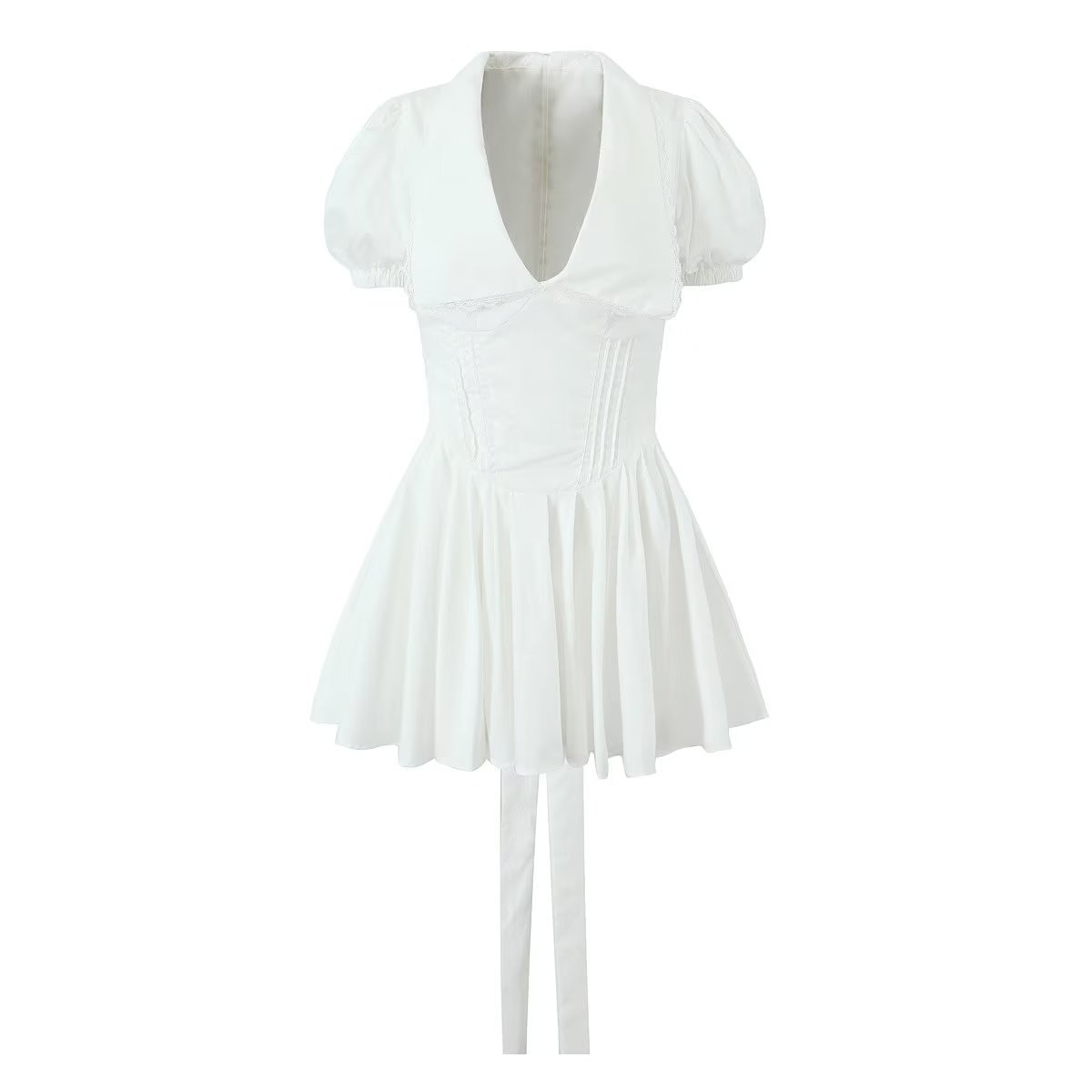 SADAKO WHITE MINI DRESS with COLLAR and BOW