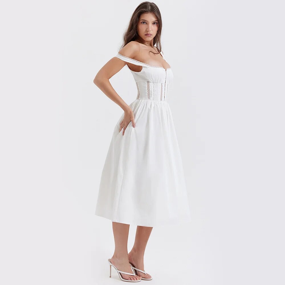 WHITE SLEEVELESS MIDI DRESS