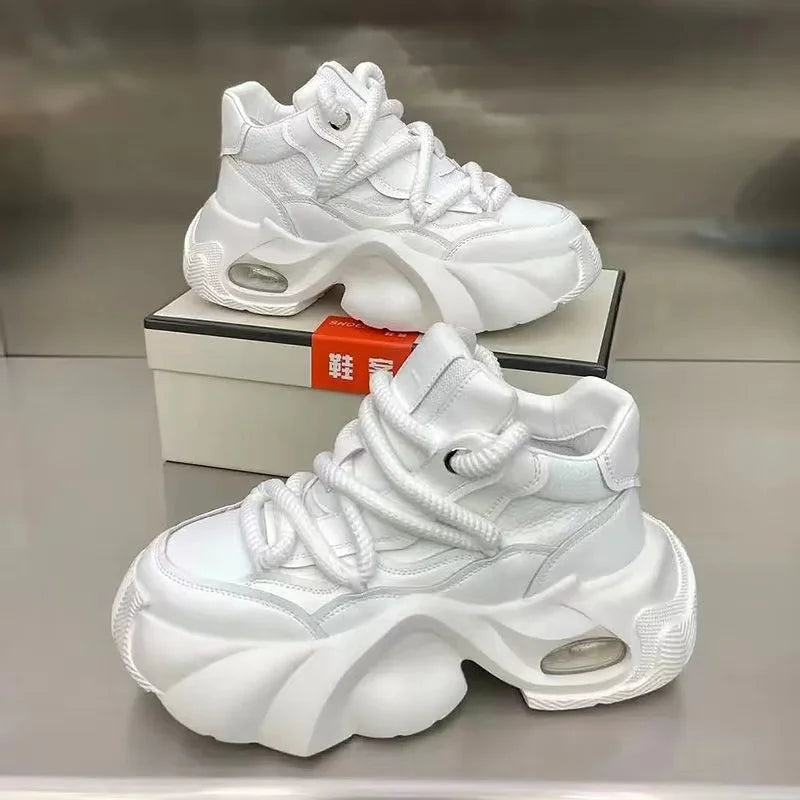 Microfiber Leather Upper Increased Platform Stylish Sneakers
