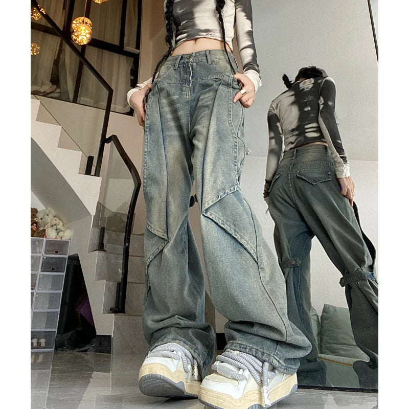 Baggy Blue Jeans High Waist Wide Leg