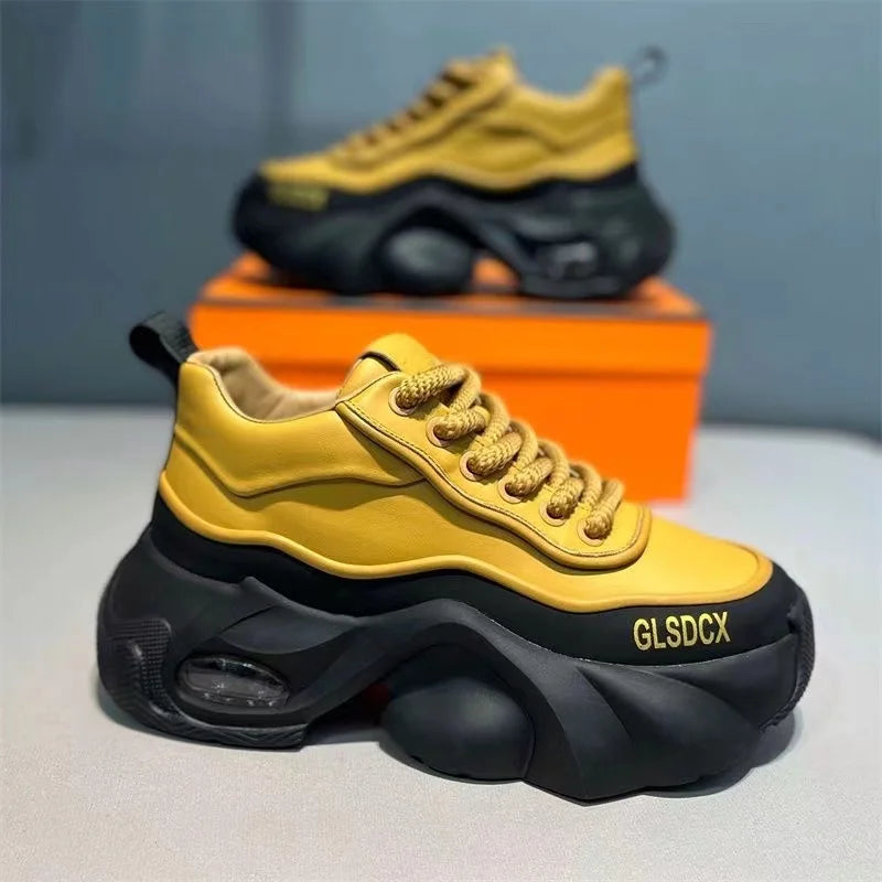 Microfiber Leather Upper Increased Platform Stylish Sneakers
