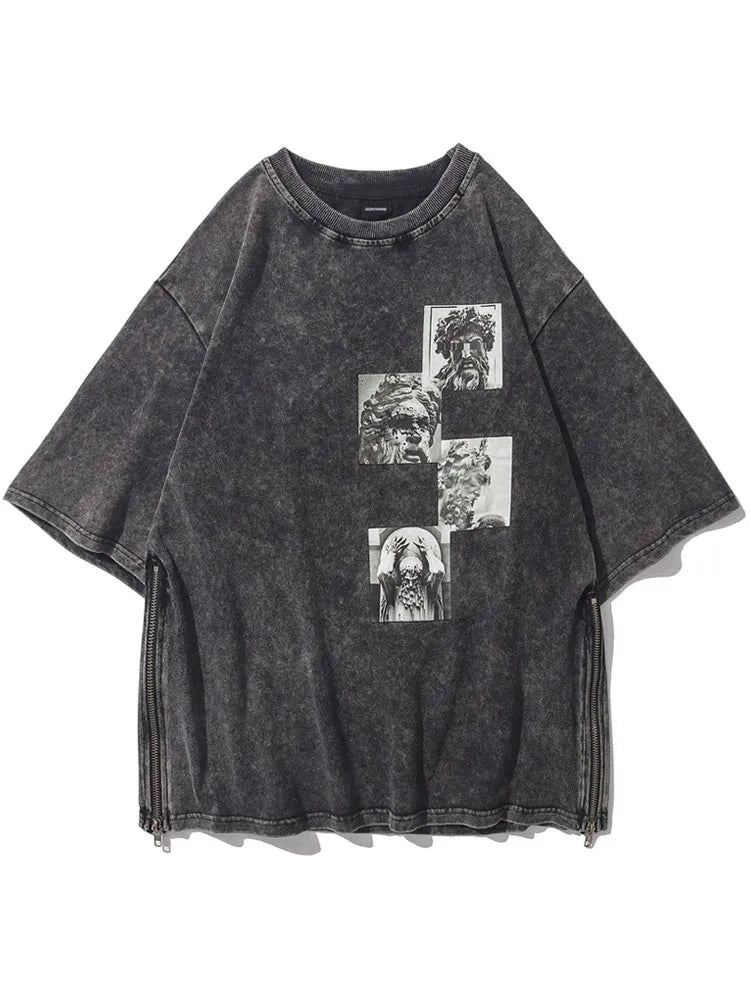 Distressed Acid Wash T Shirt - Cotton Goth Style for Men