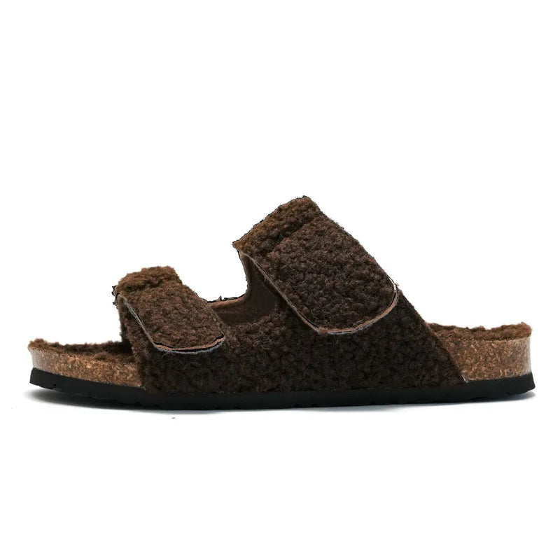 Cork Sole Slippers for Women with Furry Lining