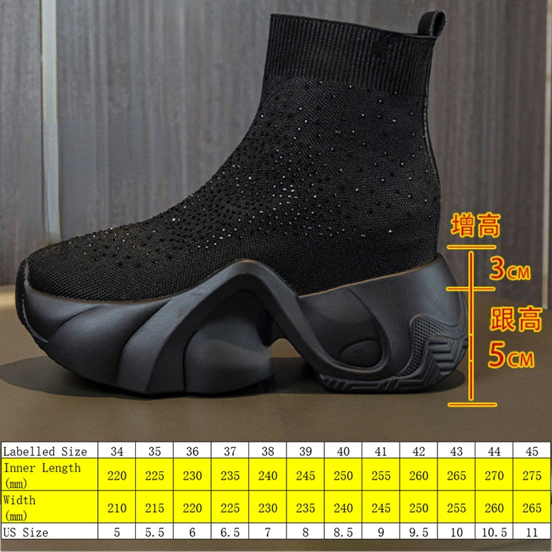 8cm Black Platform Sock Boots for Women