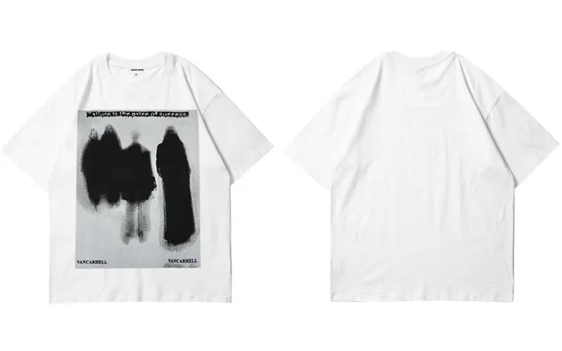 Men's Streetwear Dark Shadow Printed Short Sleeve Cotton T-Shirt