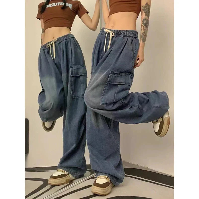 2000 Y2K: Baggy Cargo Wide Leg Pants - Grunge Streetwear for Women