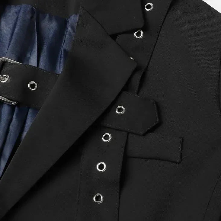 BLACK STRAPPY BELTED BLAZER