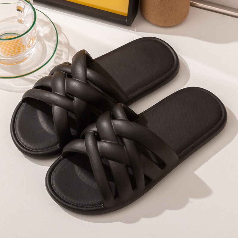 Flat Slide Sandals: Women's Flat Knitted Design Eva Slides