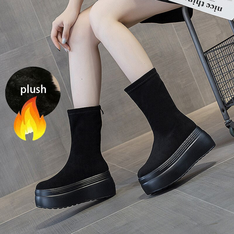 8cm Suede Platform Boots for Women