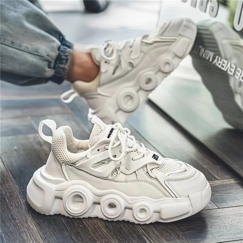 Microfiber Leather Upper Increased Platform Stylish Sneakers