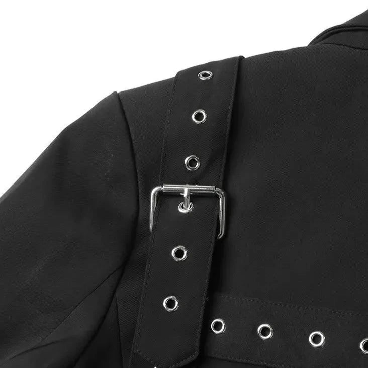 BLACK STRAPPY BELTED BLAZER