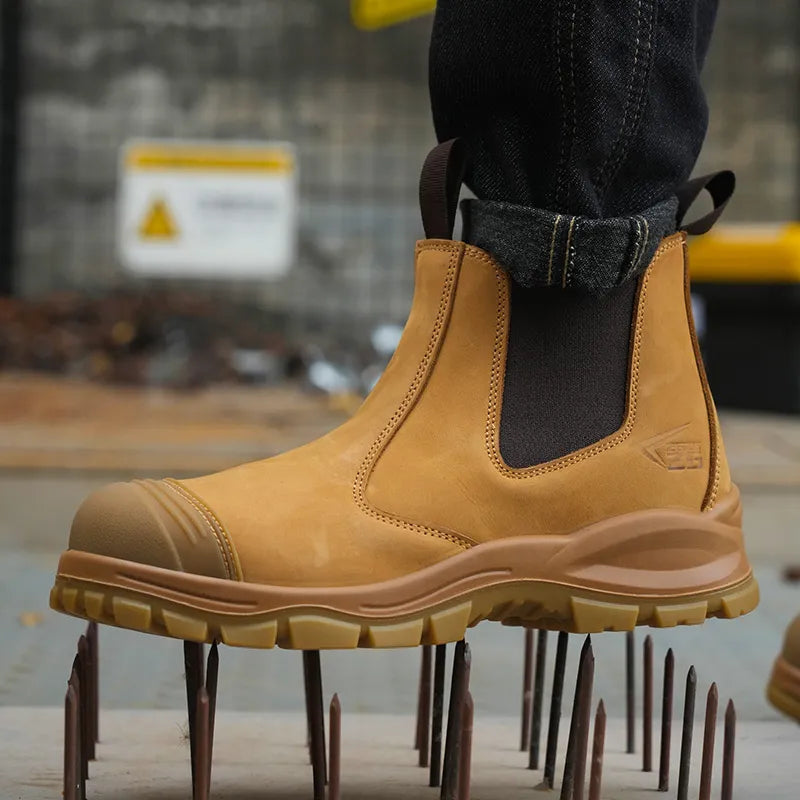 Leather Work Safety Chelsea Boots for Men