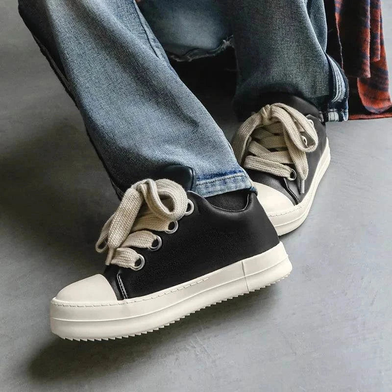 Unisex Black Low Top Chunky Sneakers - Fashion Vulcanized Shoes