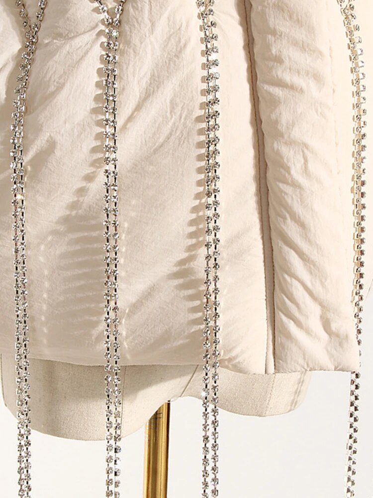 DEAT Fashion Women's Waistcoat Loose Stand Collar Single Breasted Sleeveless Plaid Diamonds Tassel Vest Winter 2023 New 1DF2572