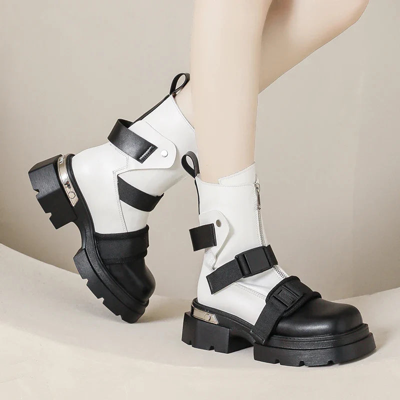 Chunky Platform Ankle Boots Trendy Belt Buckle Accent