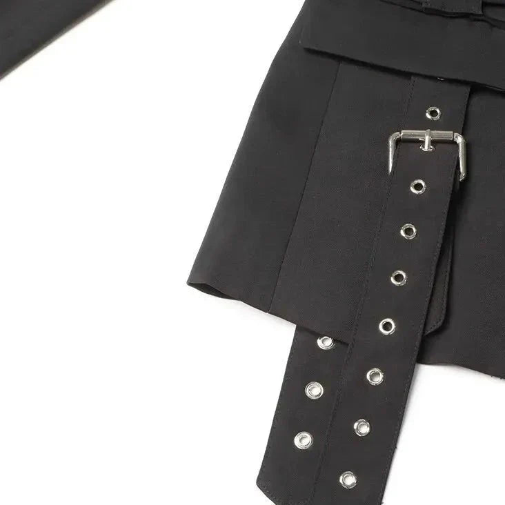 BLACK STRAPPY BELTED BLAZER