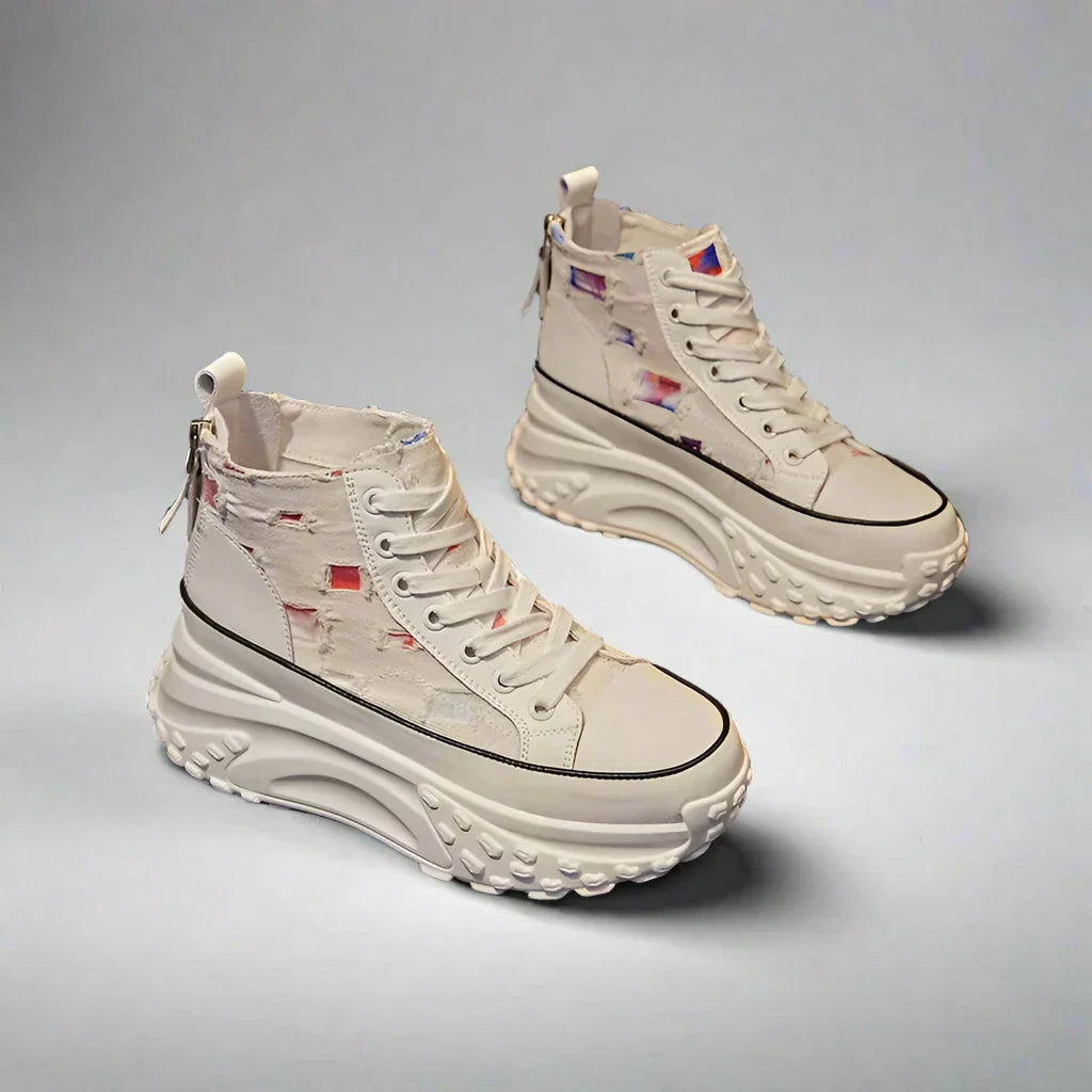 8cm Genuine Leather Chunky Platform Sneakers for Women
