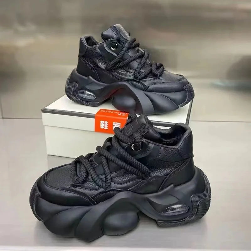 Microfiber Leather Upper Increased Platform Stylish Sneakers